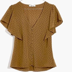 Silk Carmelina Flutter-Sleeve Top in Polka Dot
